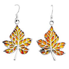 3.69gms leaf orange enamel 925 sterling silver dangle earrings jewelry c29720