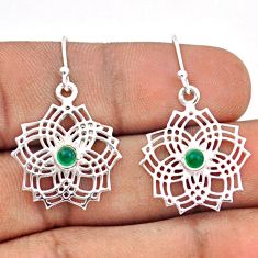 Mandala flower natural green chalcedony 925 silver dangle earrings t90585