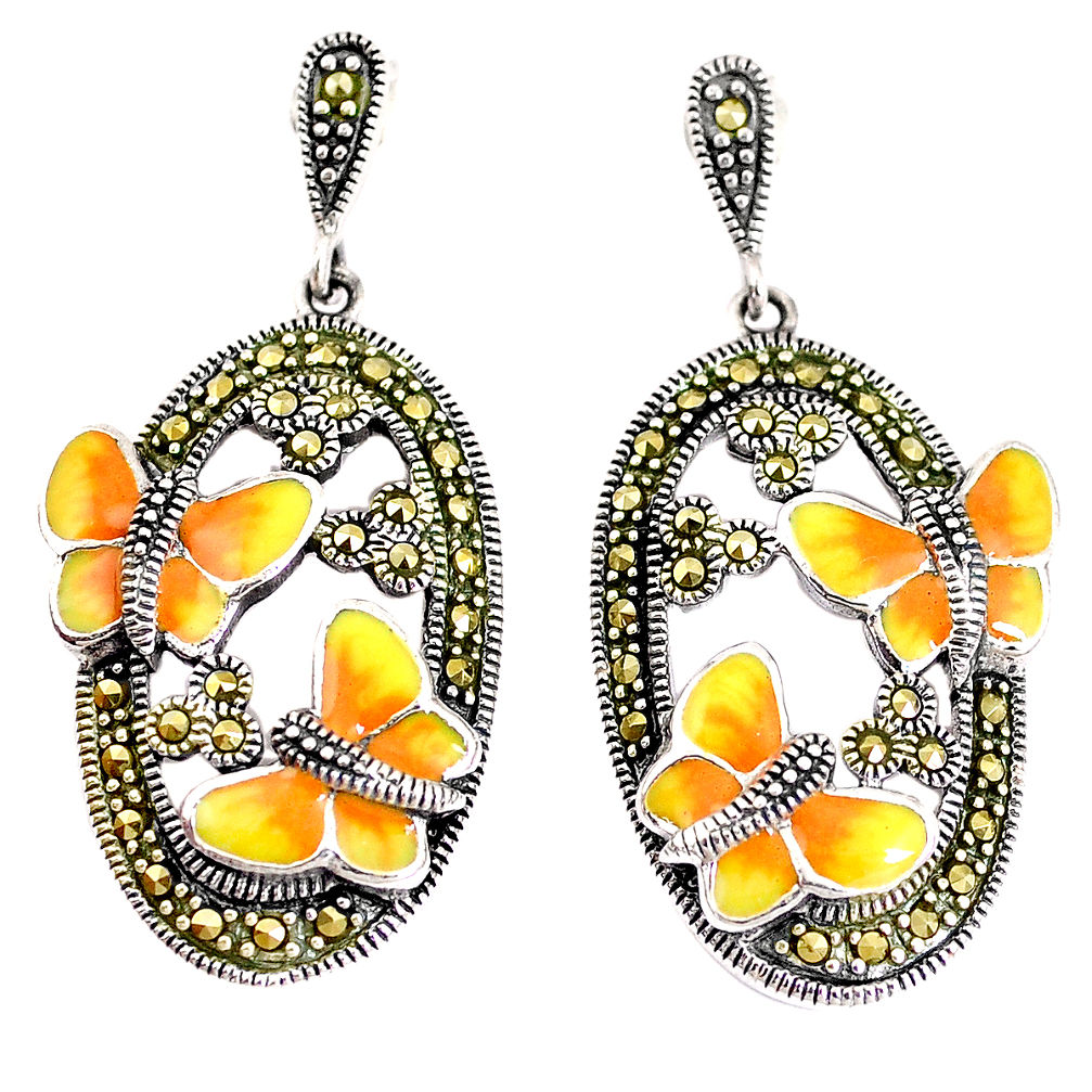 11.47gms marcasite enamel 925 sterling silver butterfly earrings jewelry c21448
