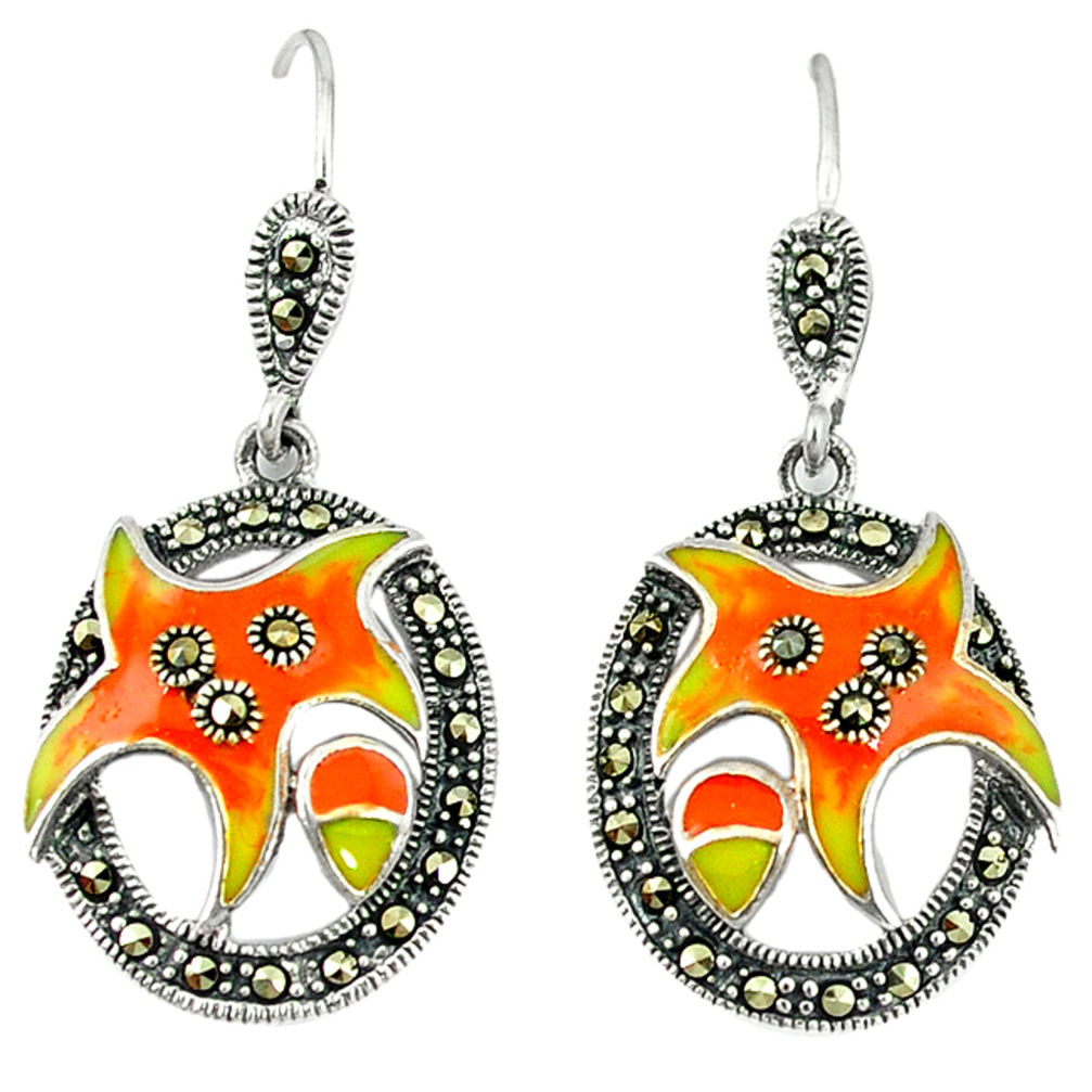 Marcasite multi color enamel 925 sterling silver earrings jewelry c18988