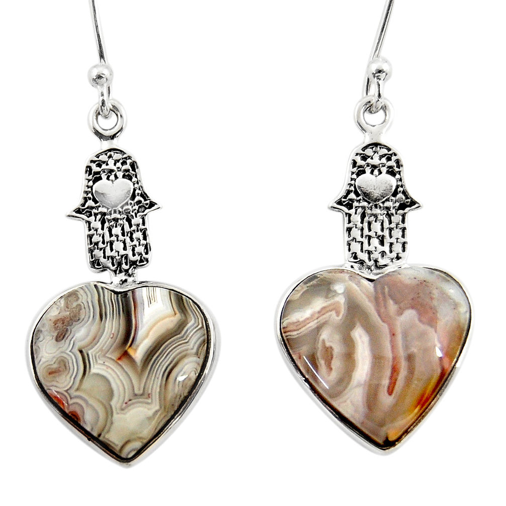 10.55cts mexican laguna lace agate 925 silver hand of god hamsa earrings r46799