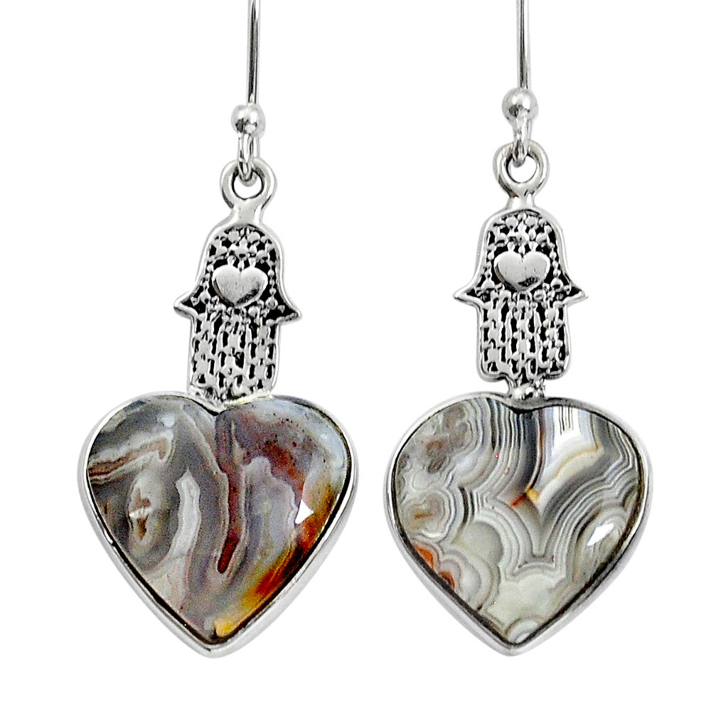 9.26cts mexican laguna lace agate 925 silver hand of god hamsa earrings y12213