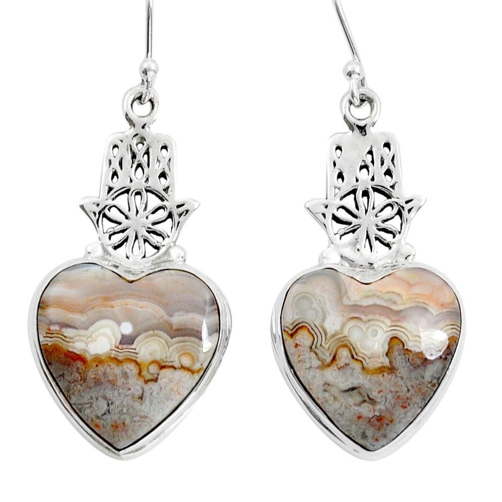 18.55cts mexican laguna lace agate 925 silver hand of god hamsa earrings y12350