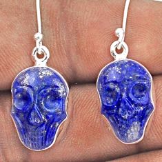 12.47cts moon face carving natural blue lapis lazuli 925 silver earrings t90443