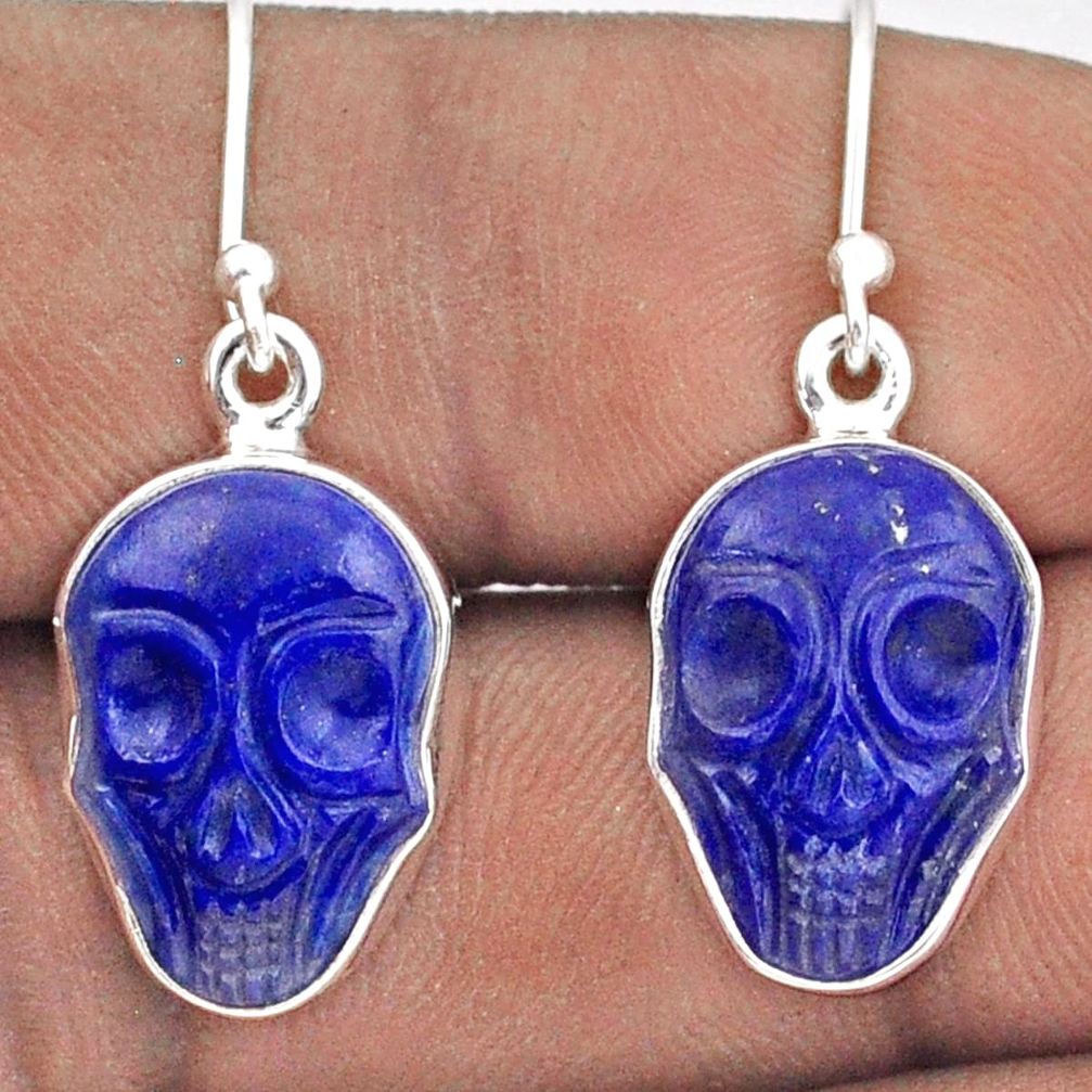 12.60cts moon face carving natural blue lapis lazuli 925 silver earrings t90446
