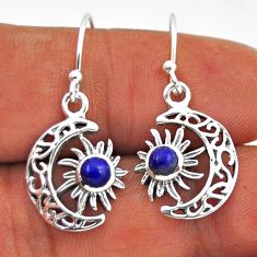 1.64cts moon natural blue lapis lazuli round 925 silver dangle earrings n38851