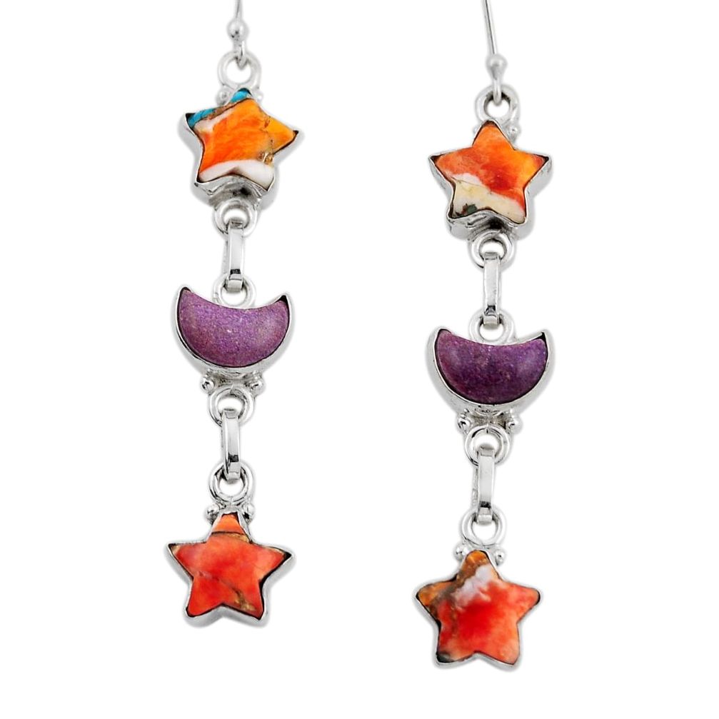 Moon spiny oyster arizona turquoise purpurite stichtite silver earrings n11653