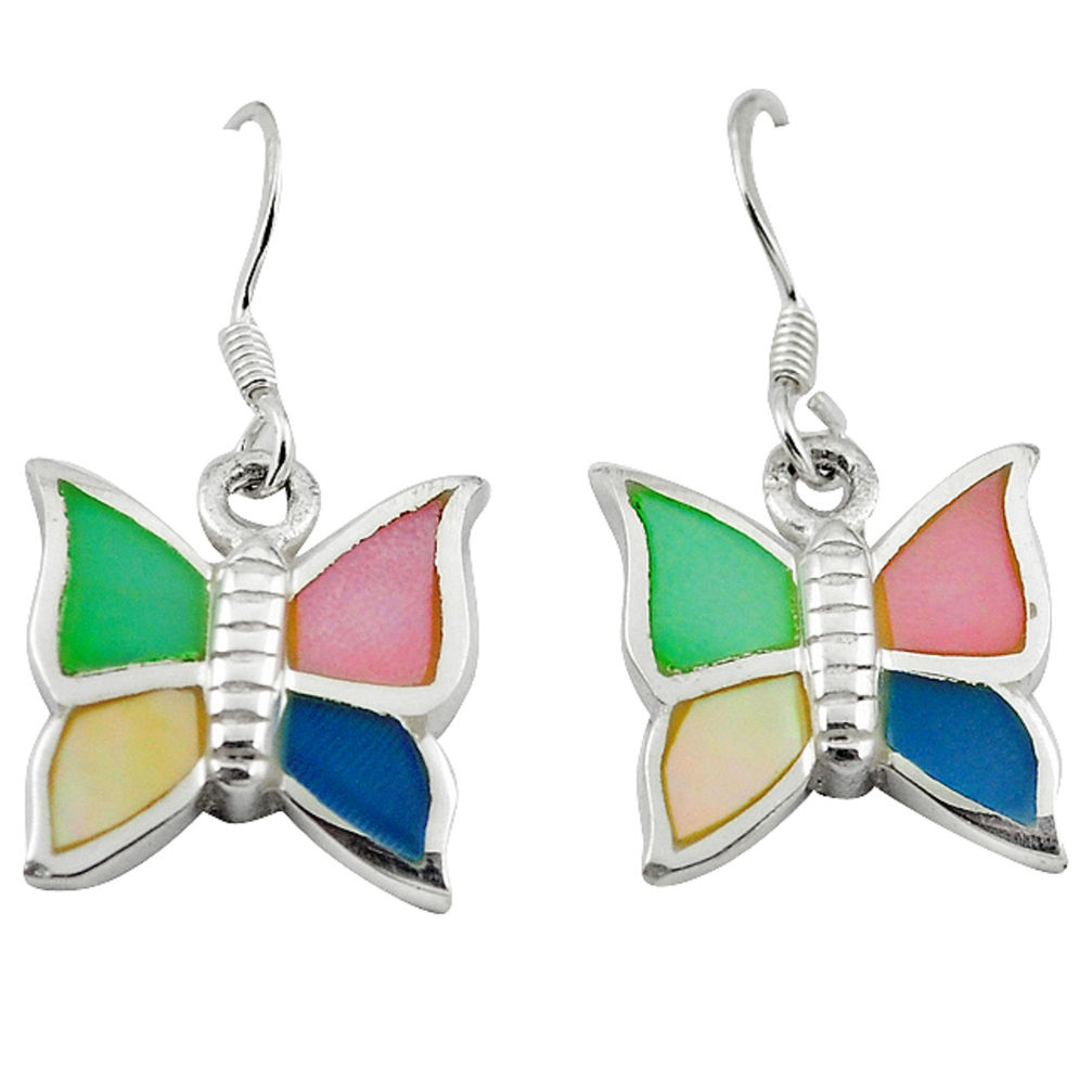 Multi color blister pearl enamel 925 silver butterfly earrings a64472 c14225