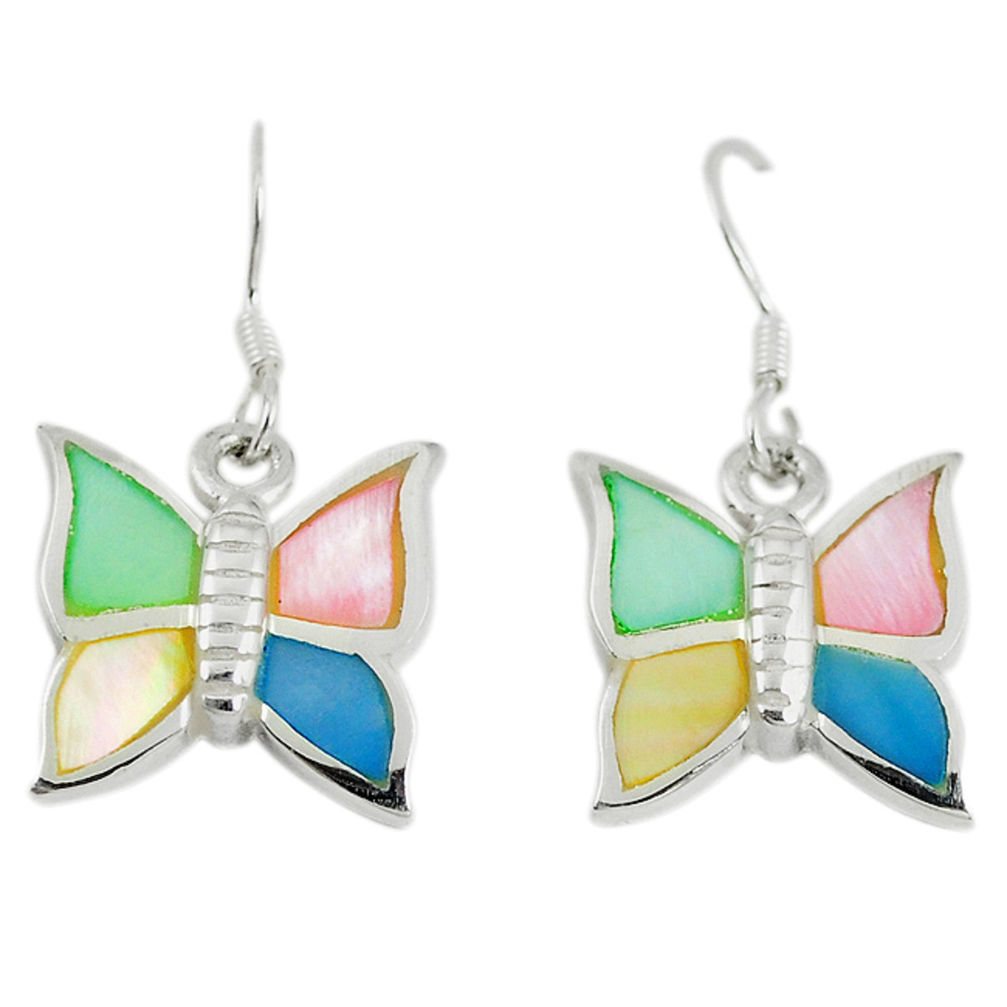 Multi color blister pearl enamel 925 silver butterfly earrings a67783 c14222