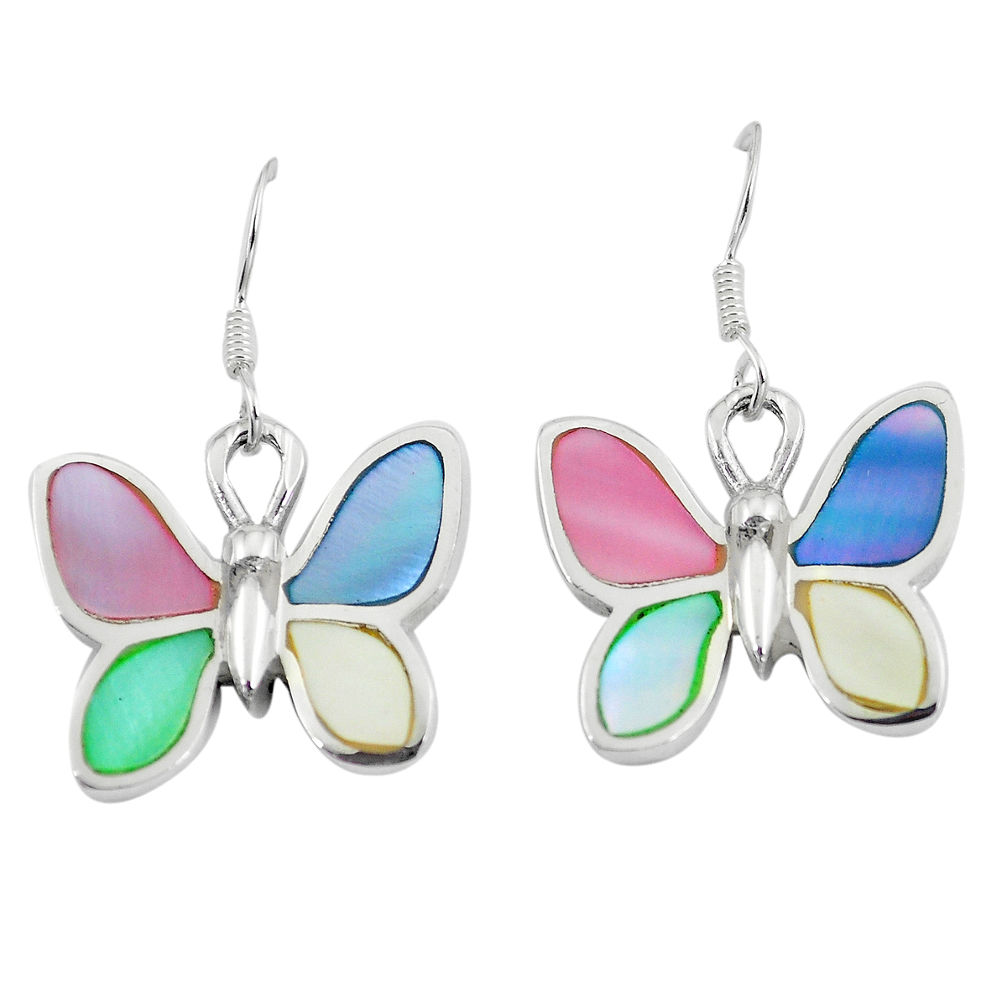 6.48gms multi color blister pearl enamel silver butterfly earrings a88459 c14231