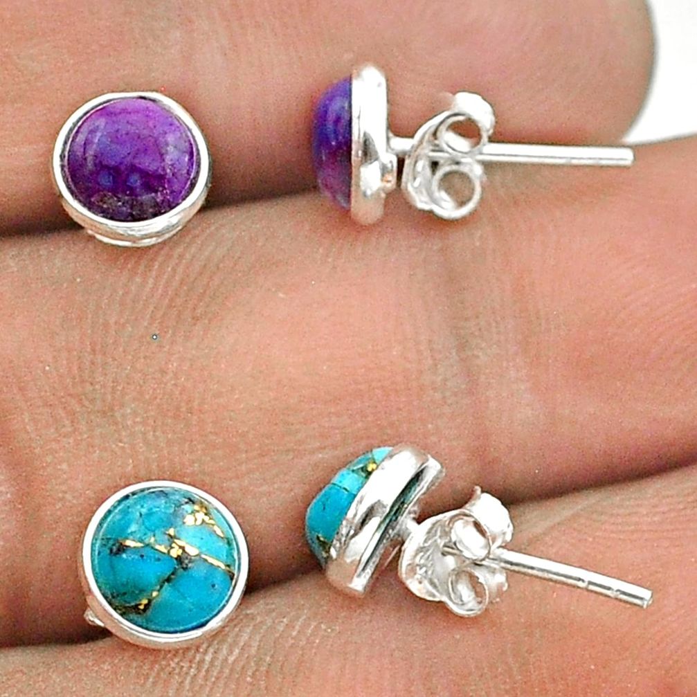 3.83cts multi color copper turquoise 925 silver 2 pair studs earrings t50894