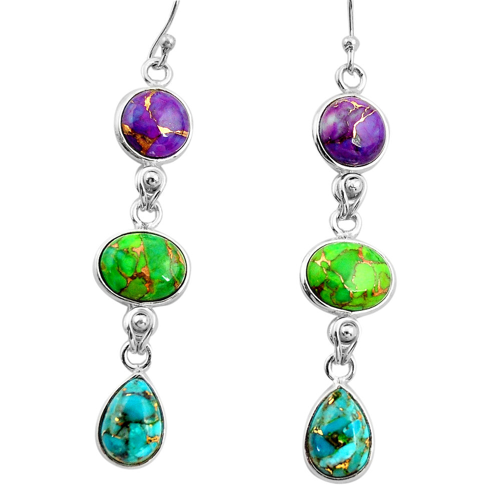 14.56cts multi color copper turquoise 925 sterling silver dangle earrings r26801