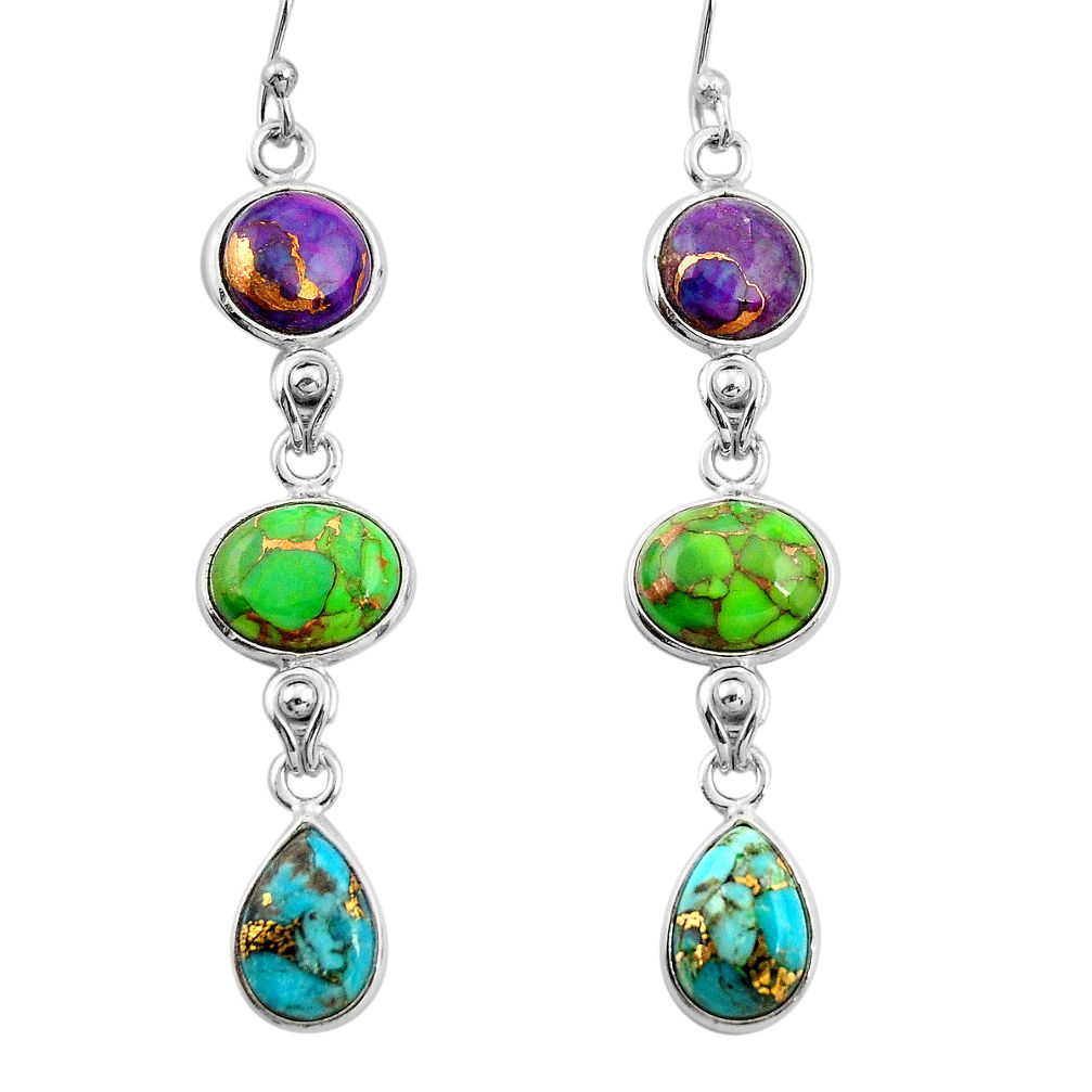 15.28cts multi color copper turquoise 925 sterling silver dangle earrings r26802