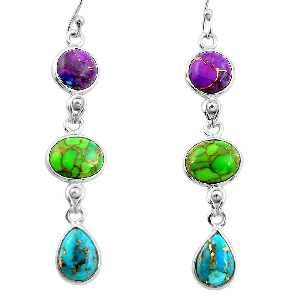 15.34cts multi color copper turquoise 925 sterling silver dangle earrings r26803