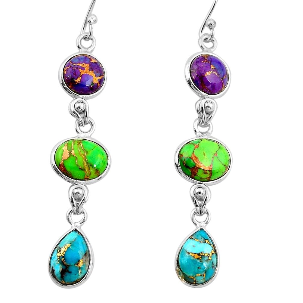 14.59cts multi color copper turquoise 925 sterling silver dangle earrings r26805