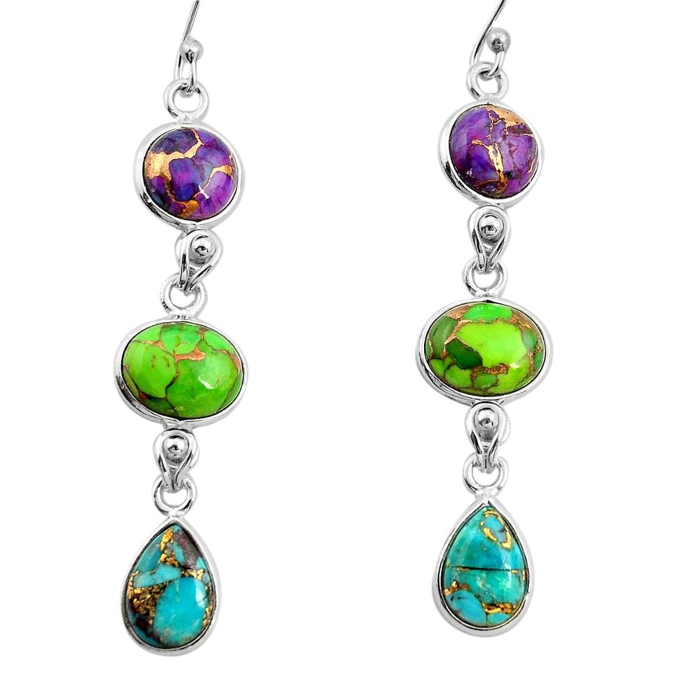 15.89cts multi color copper turquoise 925 sterling silver dangle earrings r26806