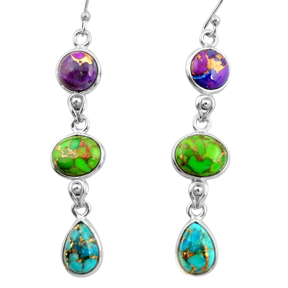 14.53cts multi color copper turquoise 925 sterling silver dangle earrings r26809