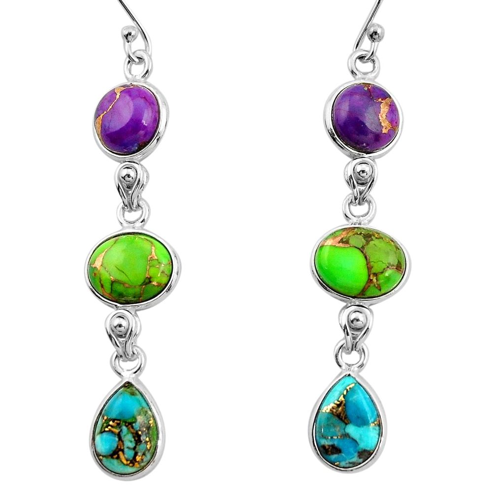 14.70cts multi color copper turquoise 925 sterling silver dangle earrings r26812