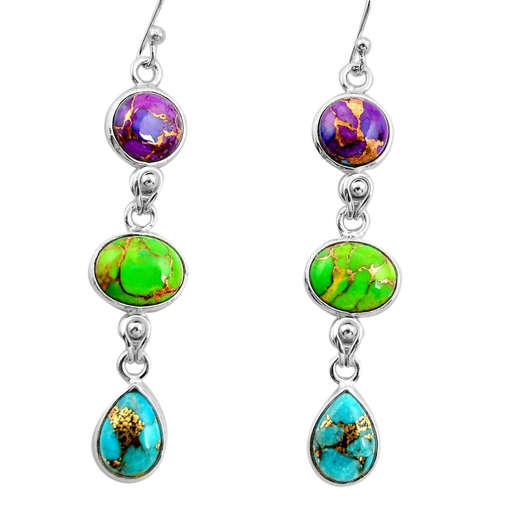 15.25cts multi color copper turquoise 925 sterling silver dangle earrings r26815