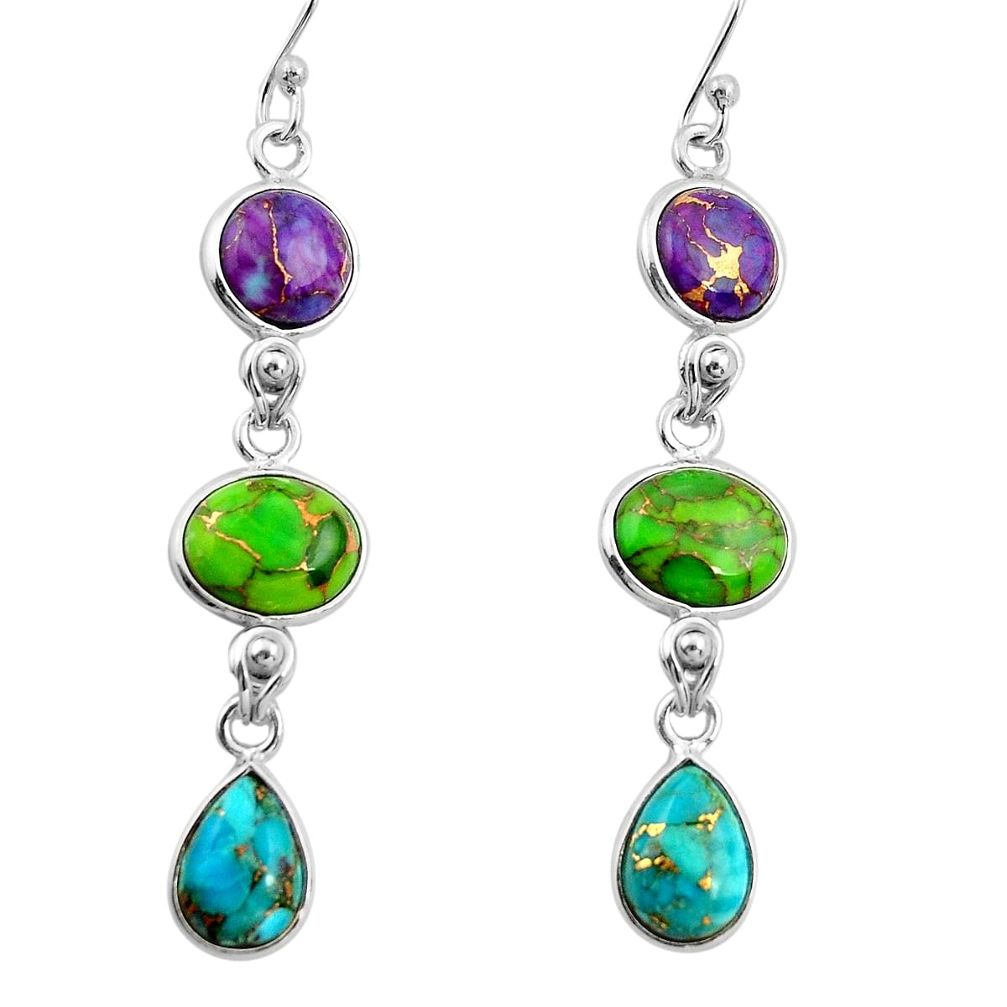 13.95cts multi color copper turquoise 925 sterling silver dangle earrings r26819