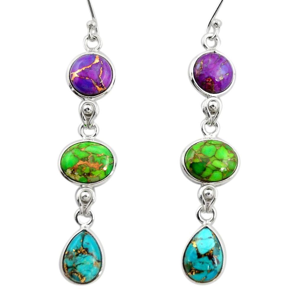 15.86cts multi color copper turquoise 925 sterling silver dangle earrings r27002