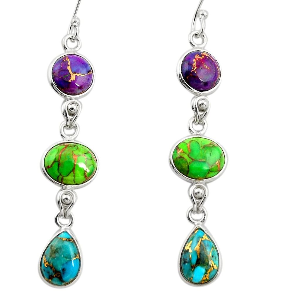 14.56cts multi color copper turquoise 925 sterling silver dangle earrings r27003