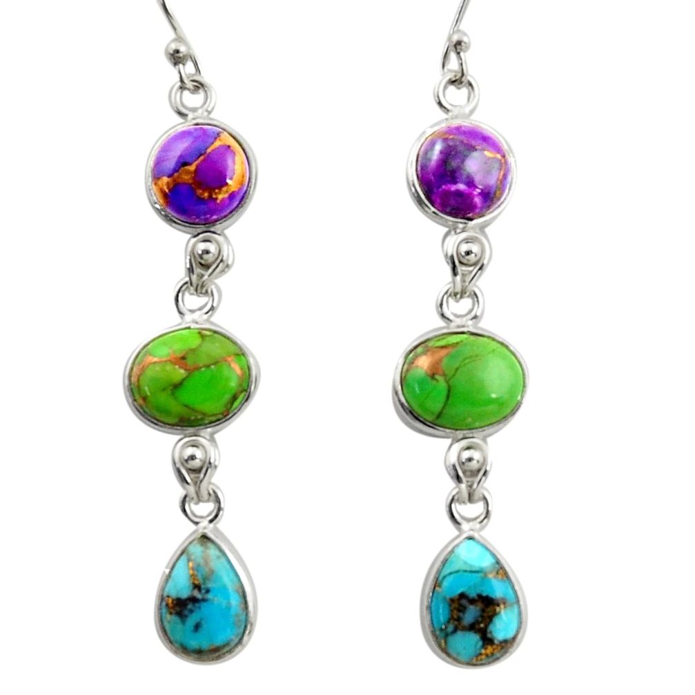 14.67cts multi color copper turquoise 925 sterling silver dangle earrings r41136