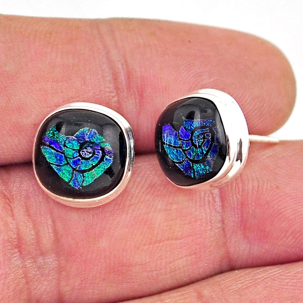 9.99cts multi color dichroic glass 925 sterling silver stud earrings y91821