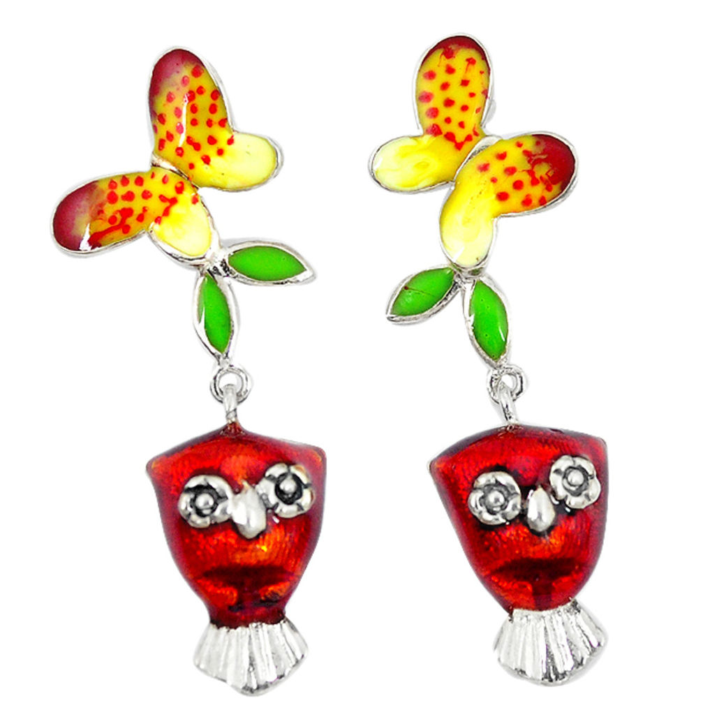 Multi color enamel 925 sterling silver butterfly earrings jewelry c16558
