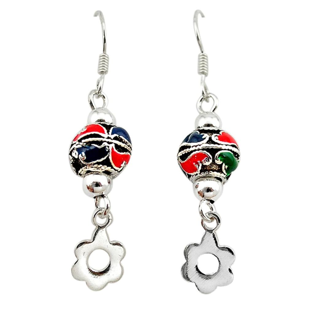 Multi color enamel 925 sterling silver dangle ball earrings jewelry c22418