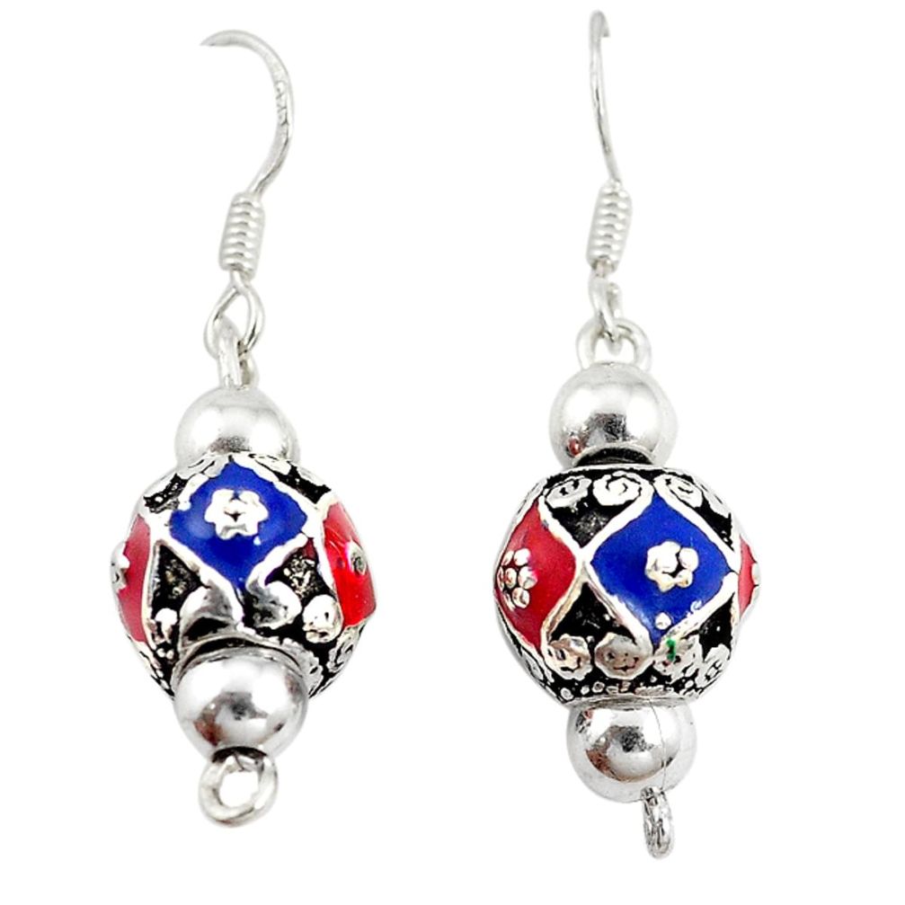 Multi color enamel 925 sterling silver dangle ball earrings jewelry c23019