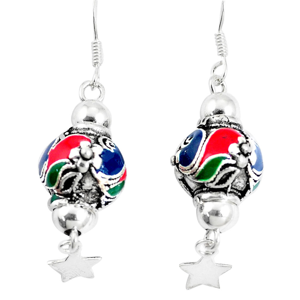 9.26gms multi color enamel 925 sterling silver dangle earrings jewelry c20233