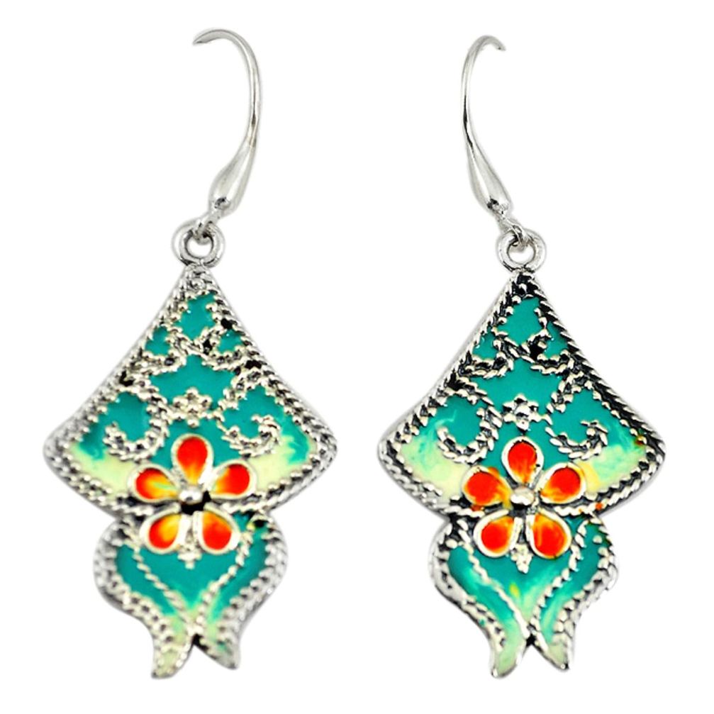 Multi color enamel 925 sterling silver dangle earrings jewelry c26101