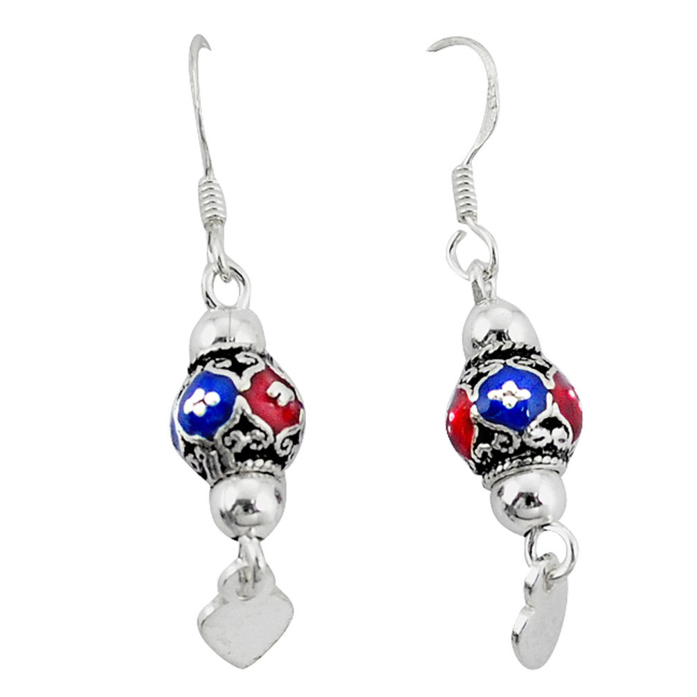 Multi color enamel indonesian bali style solid 925 silver ball earrings c23030