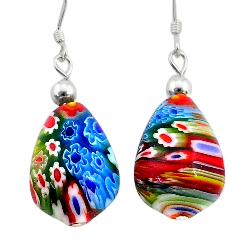 27.10cts multi color italian murano glass 925 silver dangle earrings c27010