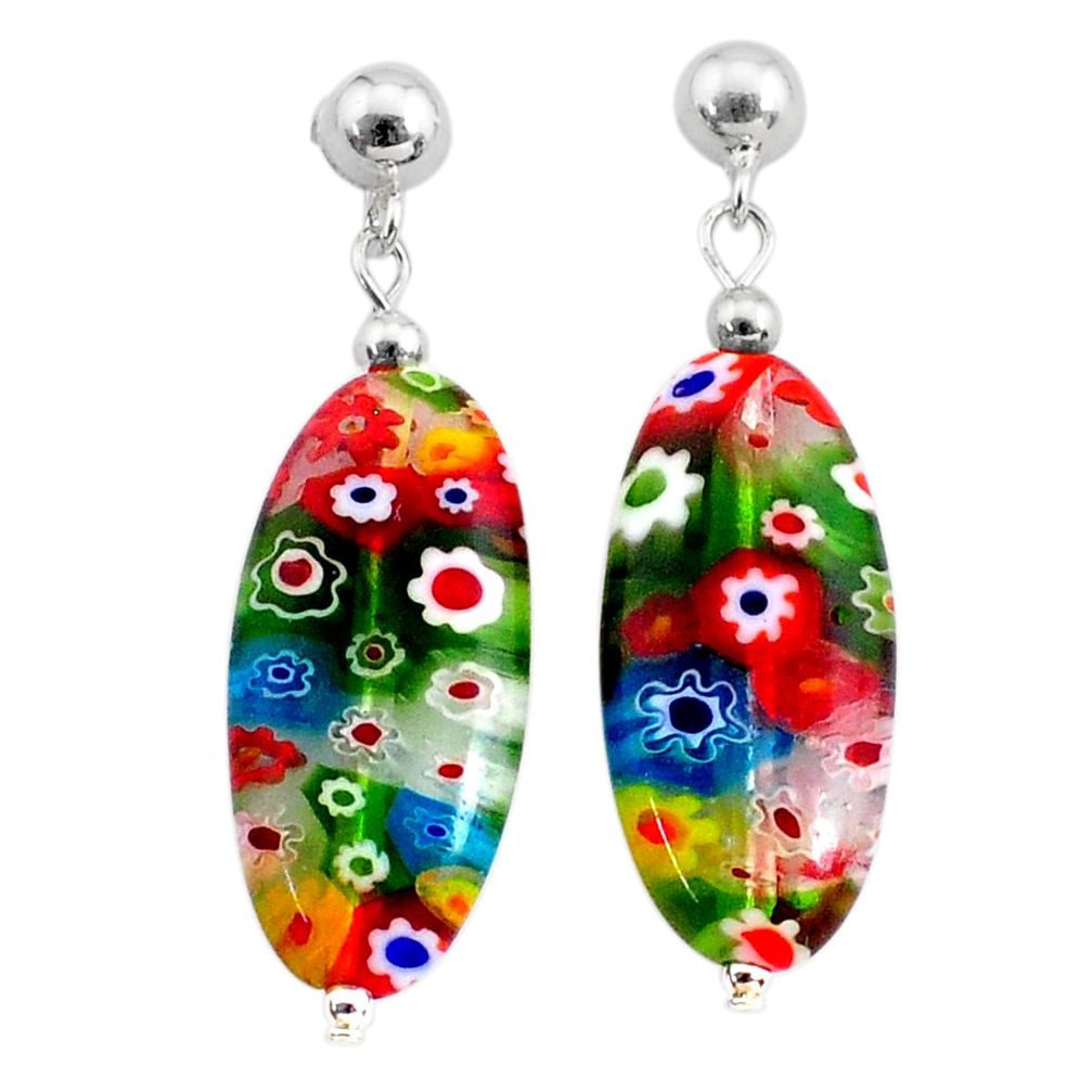 17.35cts multi color italian murano glass 925 silver dangle earrings c27029