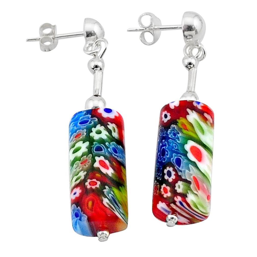 29.57cts multi color italian murano glass 925 silver dangle earrings c27066