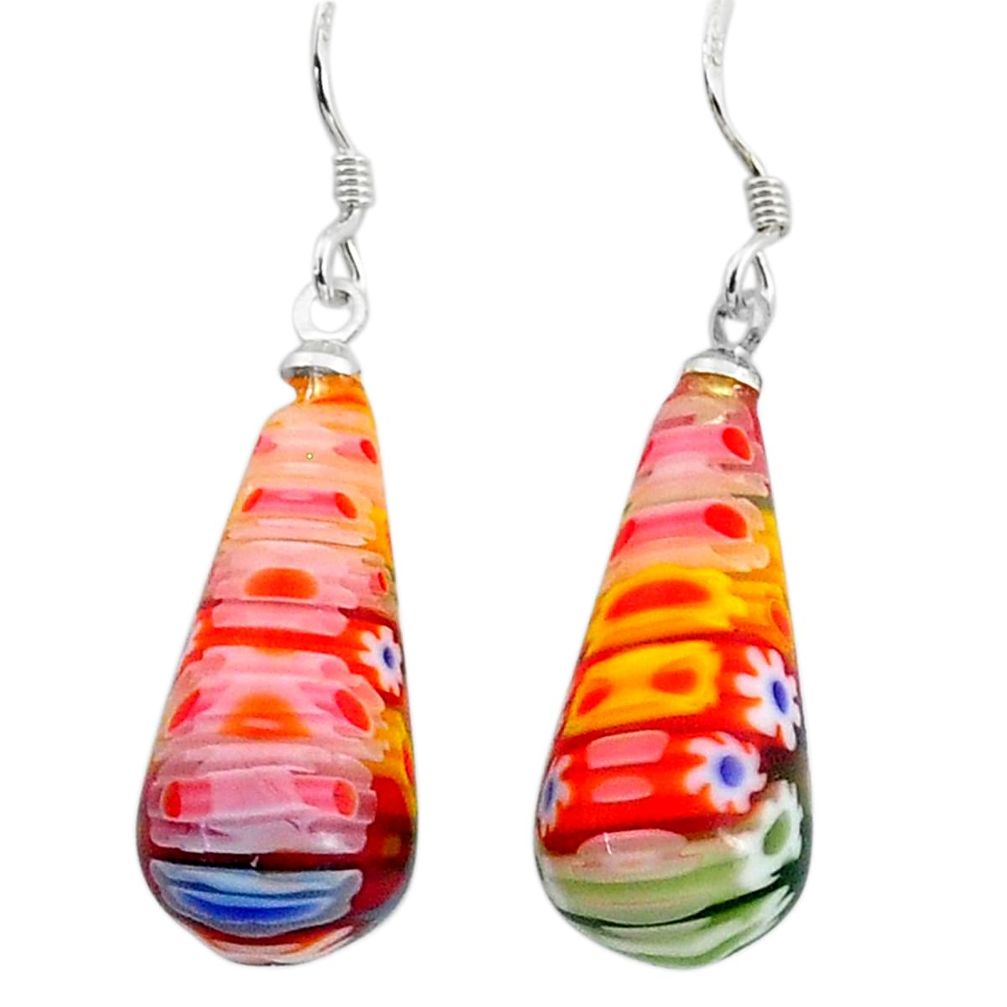 16.13cts multi color italian murano glass 925 silver dangle earrings c27114