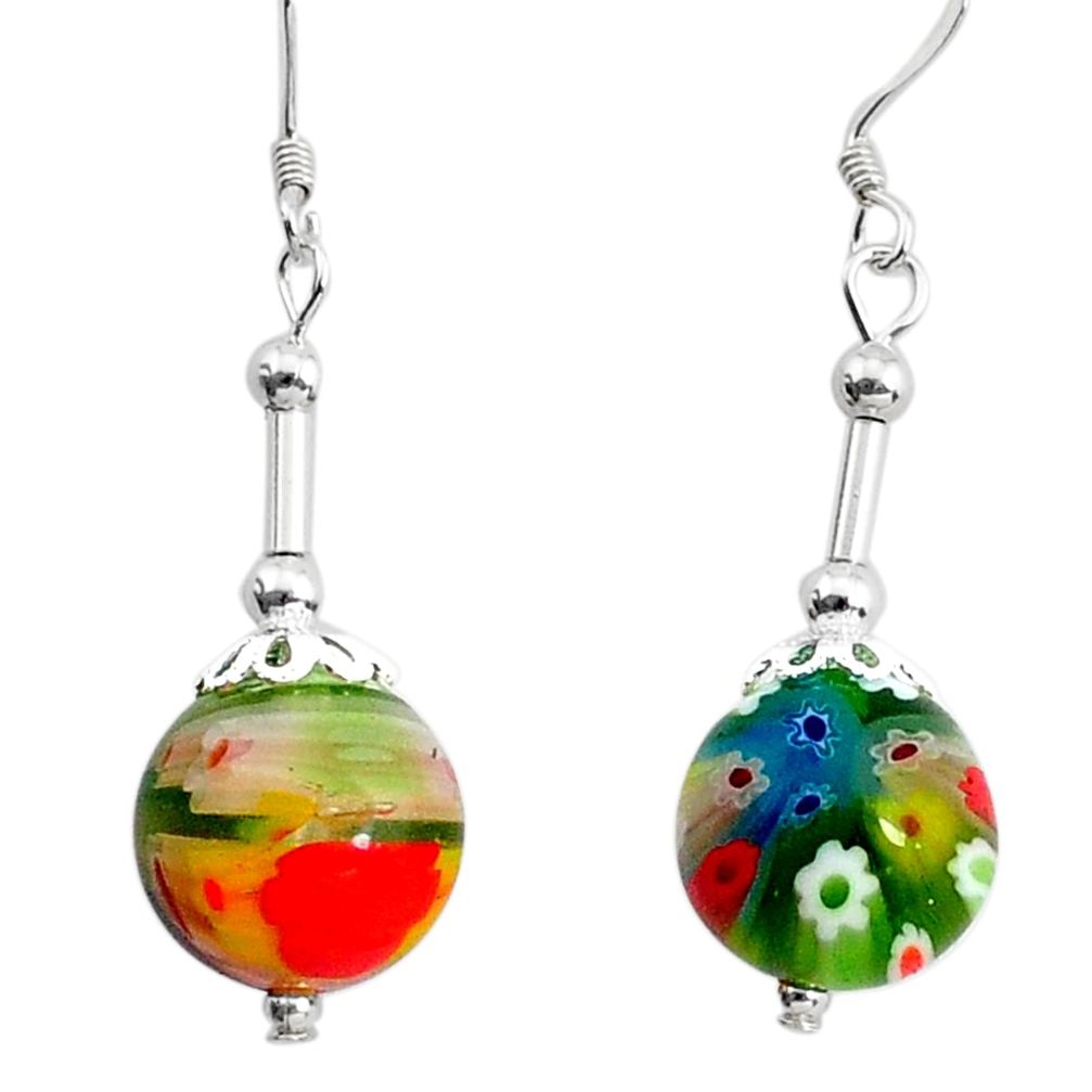 15.58cts multi color italian murano glass 925 silver dangle earrings c27322