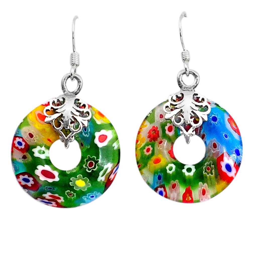 21.34cts multi color italian murano glass 925 silver dangle earrings c27385