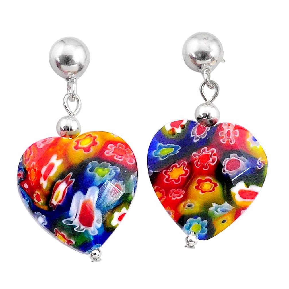 35.10cts multi color italian murano glass 925 silver dangle earrings c27406