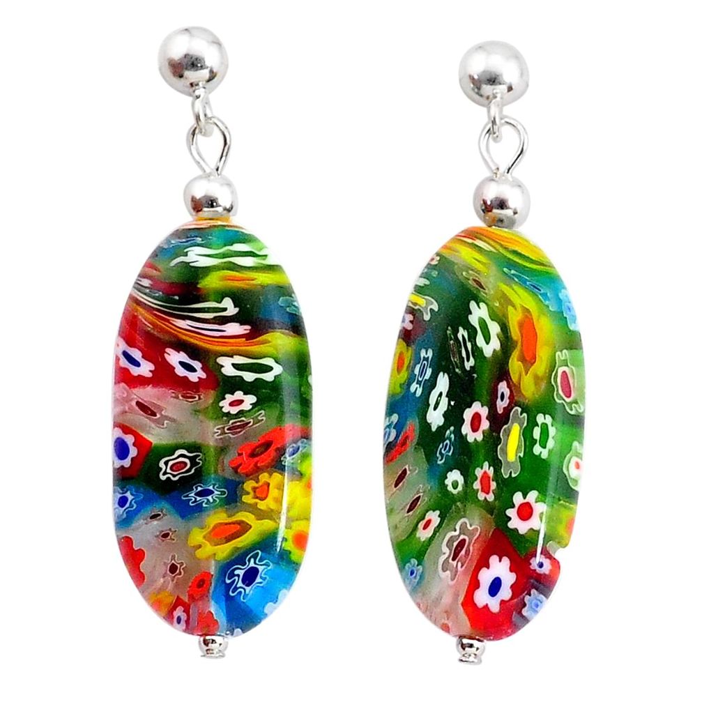 38.04cts multi color italian murano glass 925 silver dangle earrings c27695