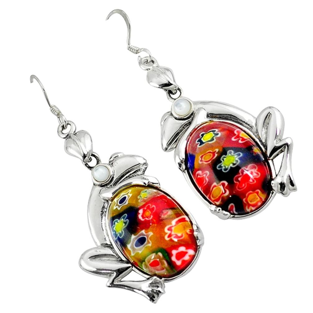Multi color italian murano glass pearl 925 silver frog earrings c22381