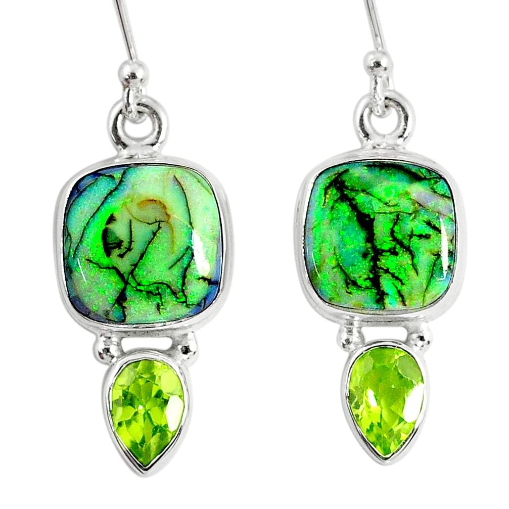 8.30cts multi color opal peridot 925 sterling silver dangle earrings r62883