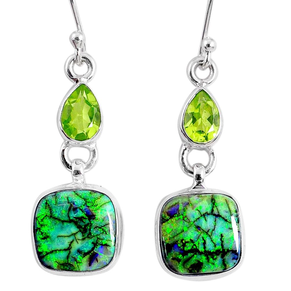 8.75cts multi color opal peridot 925 sterling silver dangle earrings r62885