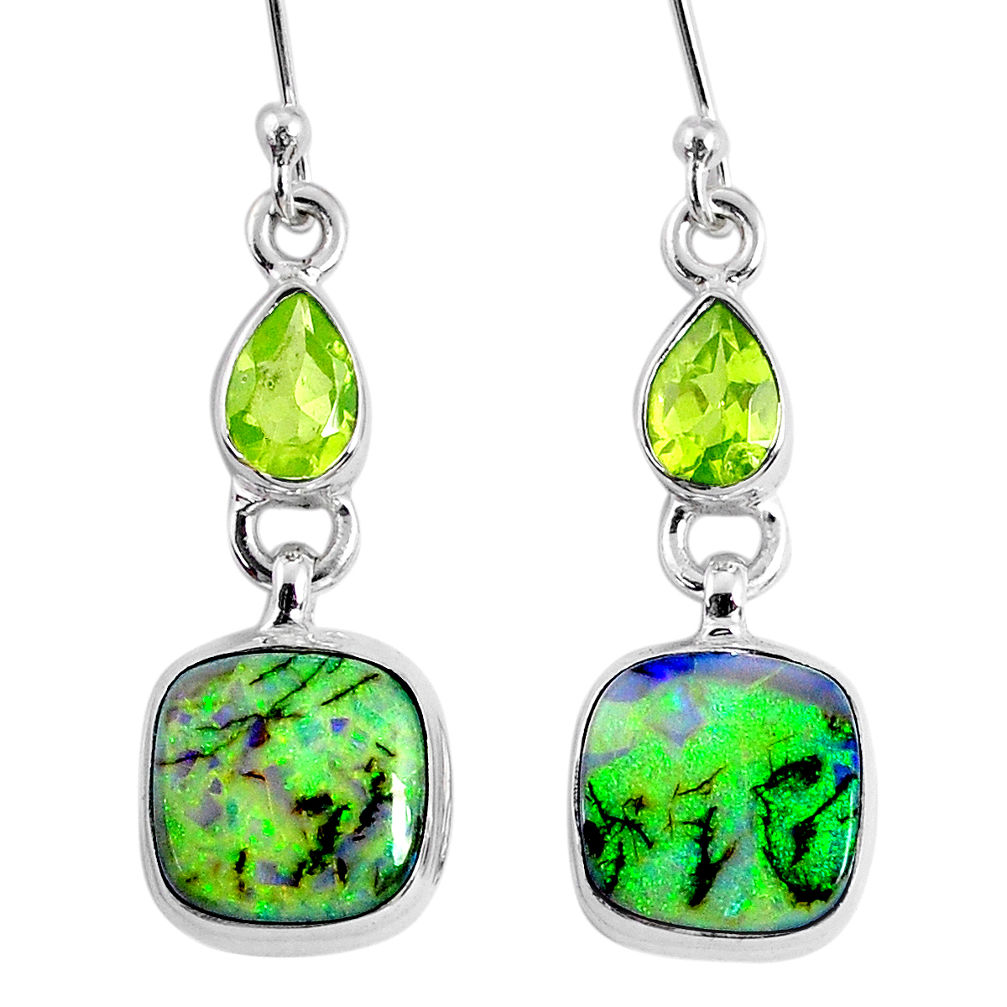 9.05cts multi color opal peridot 925 sterling silver dangle earrings r62887