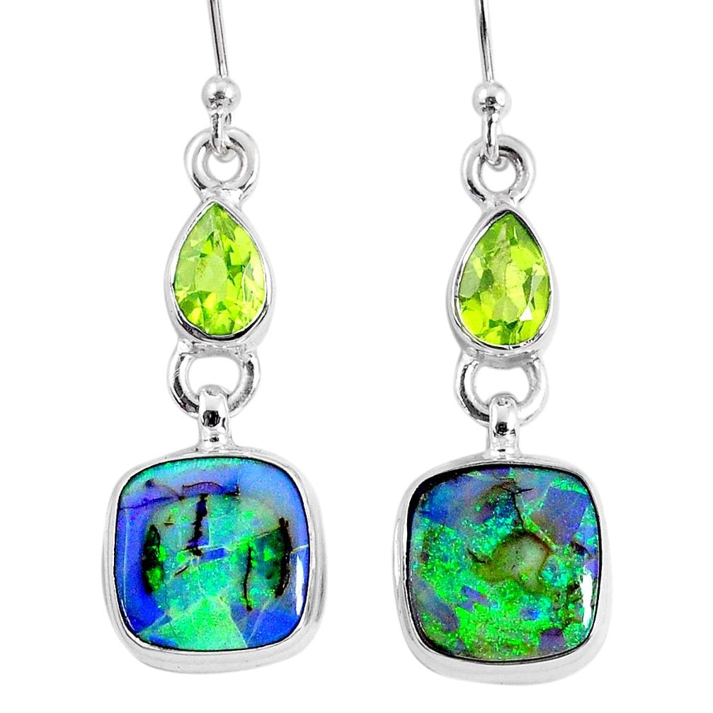 8.75cts multi color opal peridot 925 sterling silver dangle earrings r62888