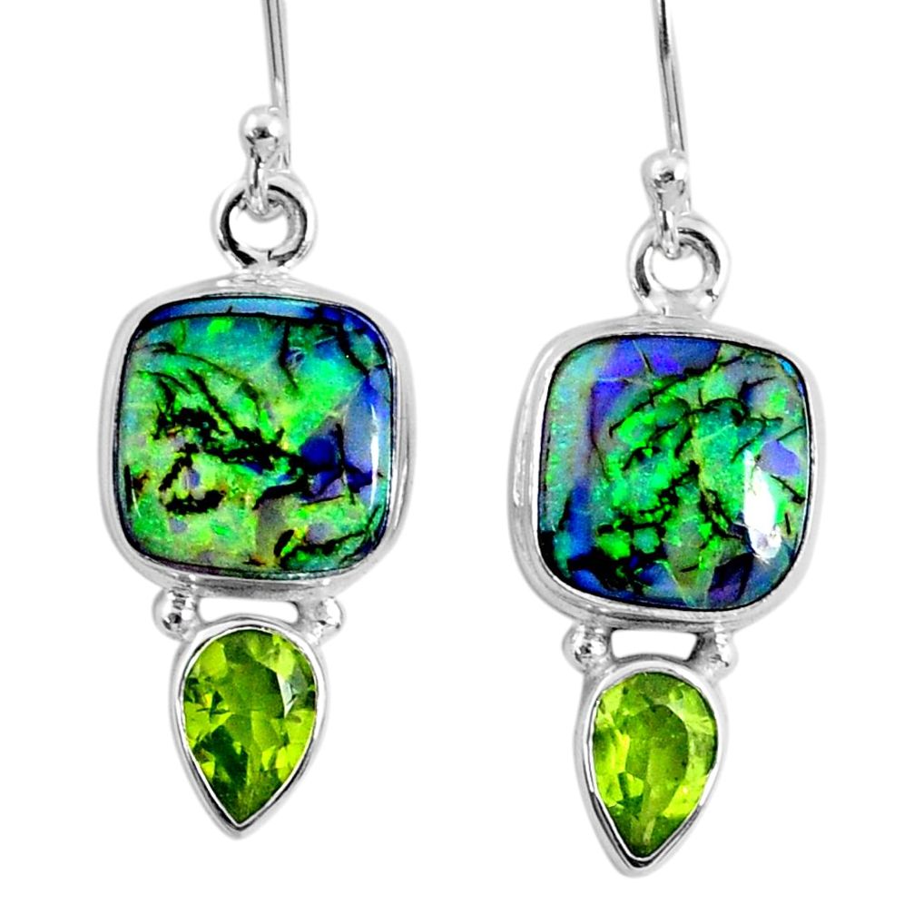 8.44cts multi color opal peridot 925 sterling silver dangle earrings r62905