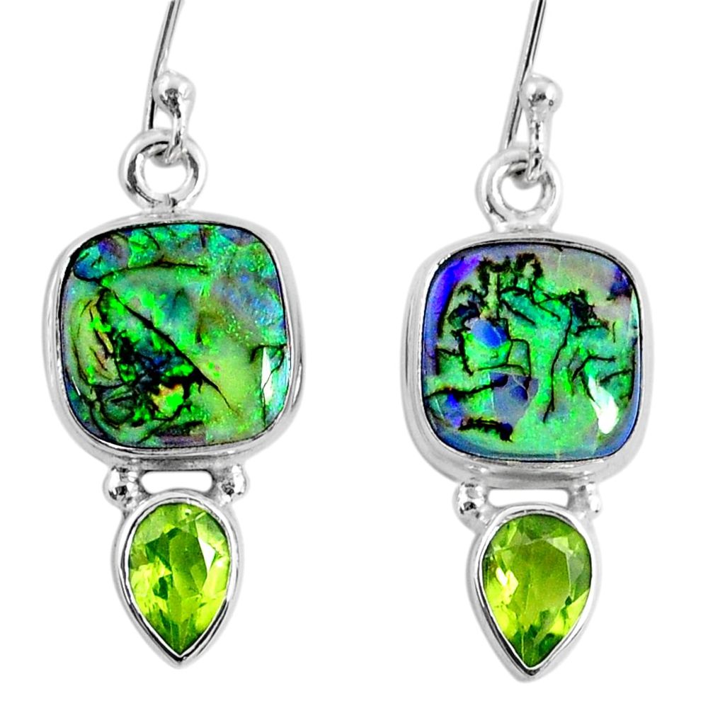 8.44cts multi color opal peridot 925 sterling silver dangle earrings r62906