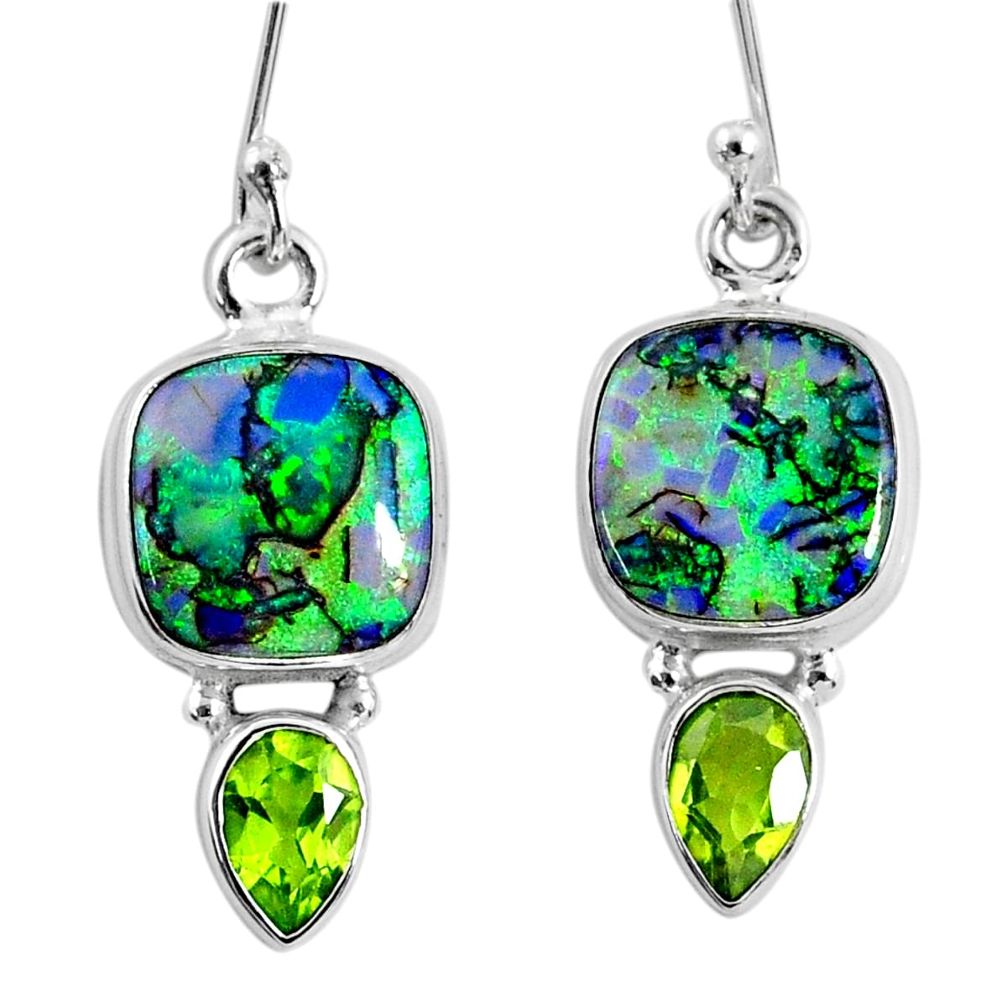 8.33cts multi color opal peridot 925 sterling silver dangle earrings r62911